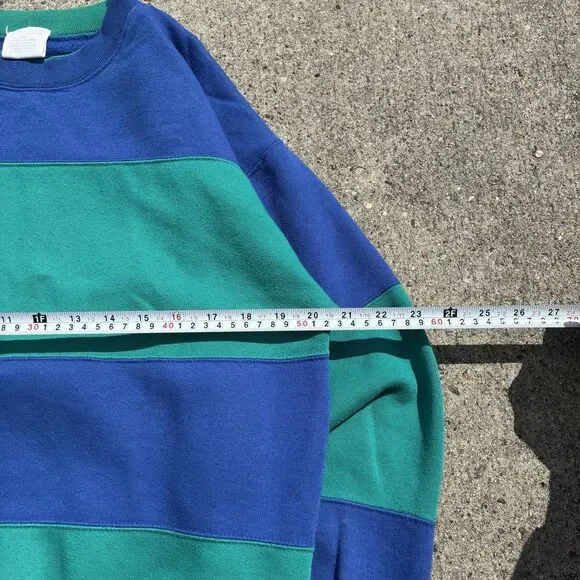 Cheetah VTG 90s Sweatshirt Sweater Green Black Colorblock Stripe Pullover Mens L - Picture 7 of 12